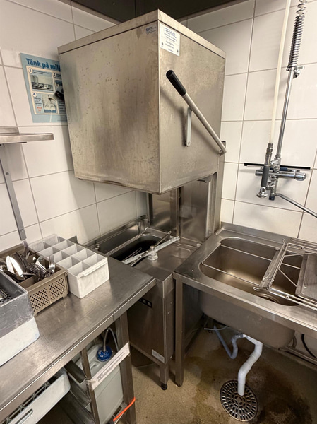 Dishwasher, Hobart ecomax 602-10, with infeed and outfeed tables