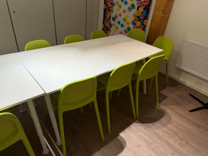 Party room 2 - 14 IKEA Urban chairs, 2 tables and a side table