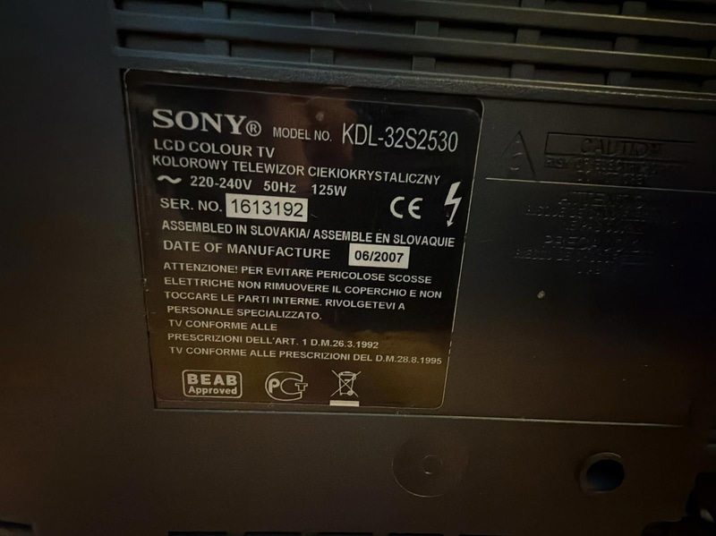 Sony TV KDL-32S2530, 2007
