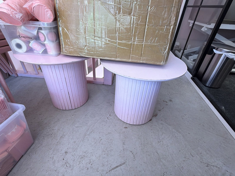 Pair of Pink Pedestal Tables