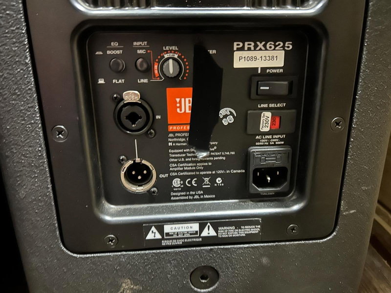 JBL PRX625 PA Speakers, Pair, with Covers