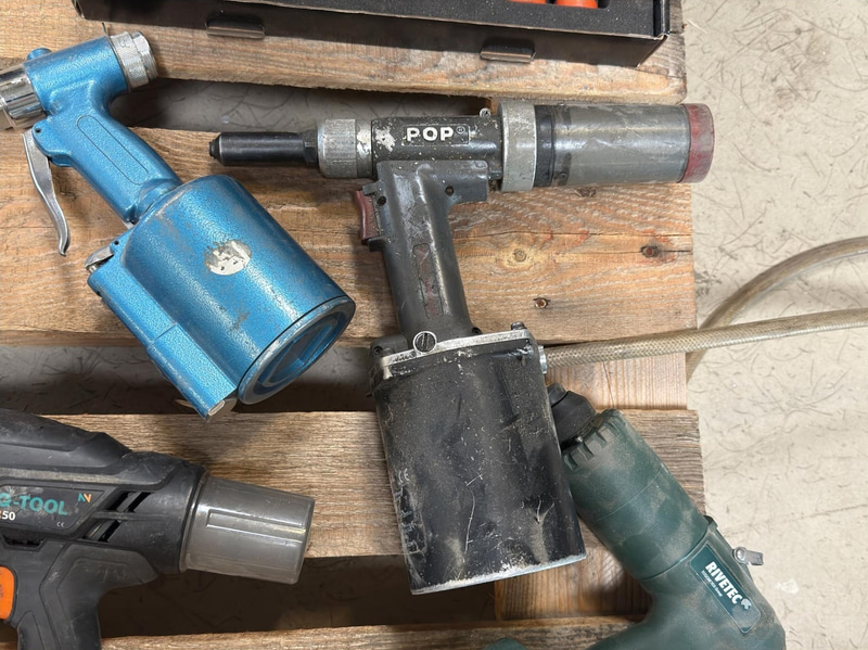 Assortment of tools for pop riveting, etc.