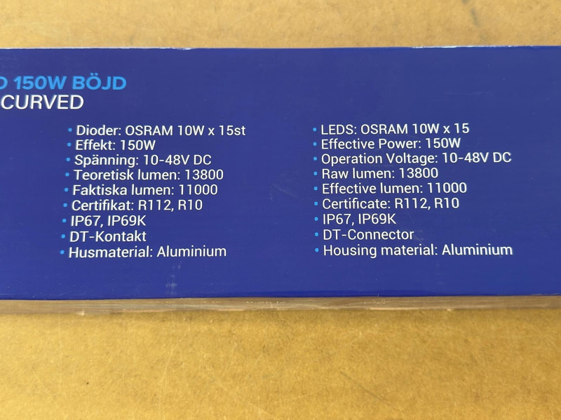Ljusramp HBA, LED 150 W, böjd, ca 55 cm