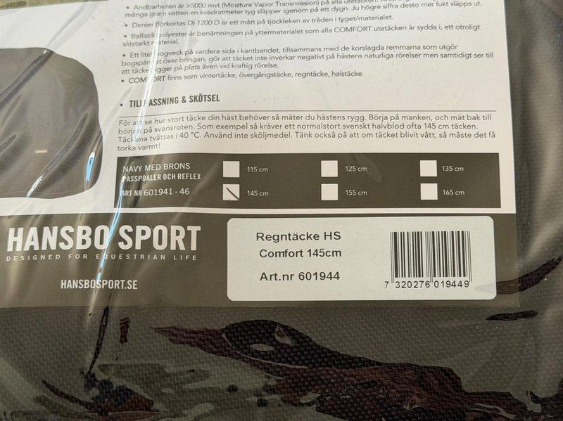 Riding equipment - saddle pad, rain rug and 2-pack of cooling wraps, Hansbo Sport/ PS of Sweden