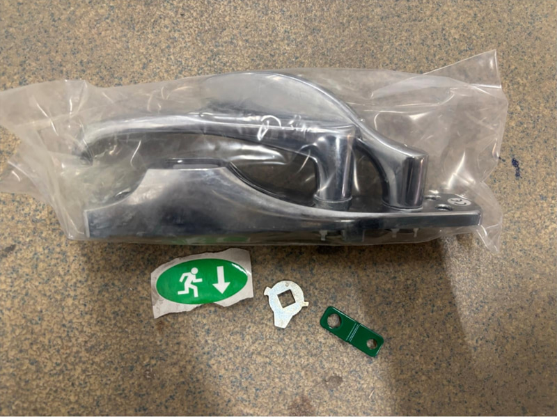 Lot of 30 ASSA ABLOY emergency exit hardware + metal trolley