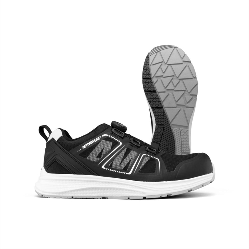(NEW) ACTIVEWEAR SQUAT SAFETY SHOE, 7422 FITGO S1P, BLACK, SIZE 46