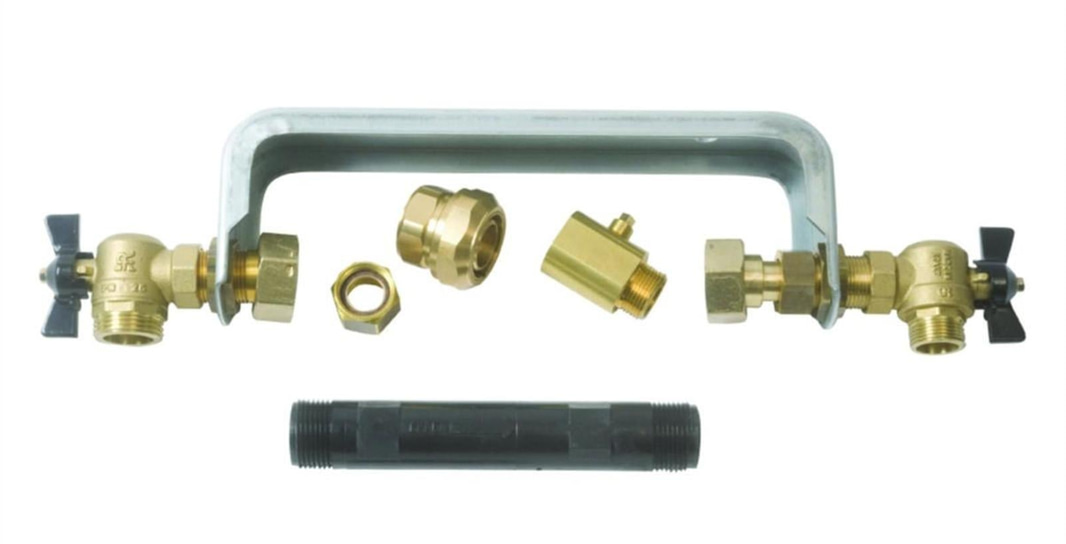 (NEW) 2 PCS. WATER METER BRACKETS AHLSELL PEH/CU, 190-220 MM CHECK/BALL VALVES