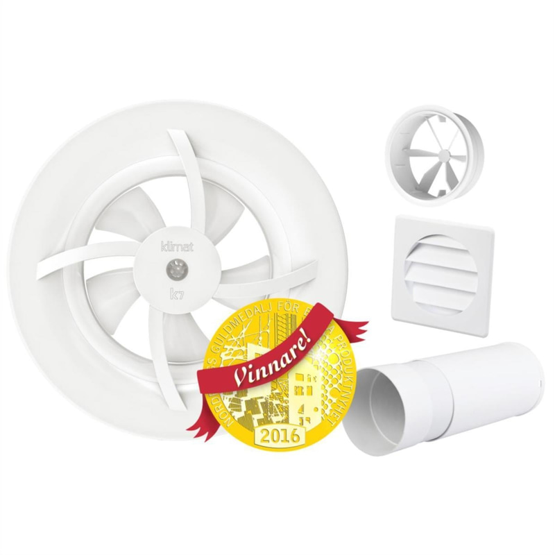 (NEW) KLIMAT K7 BATHROOM FAN KIT, FAN+DUCT+GRILLE+CONNECTOR+DRAFT PROTECTOR