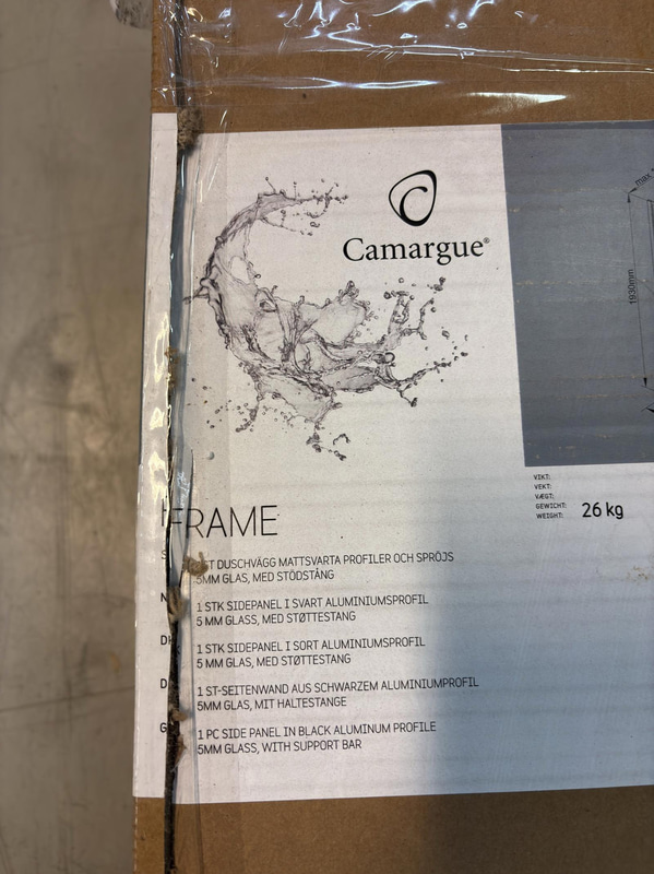DUSCHVÄGG CAMARGUE FRAME MED SVARTA SPRÖJS 90 CM