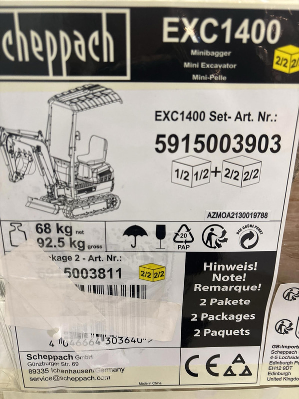 Minigrävare Scheppach EXC1400 - Nypris inkl. moms: 79.000