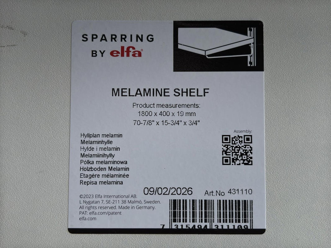 (NEW) 2 PCS. ELFA MELAMINE SHELVES 1800X400X19MM