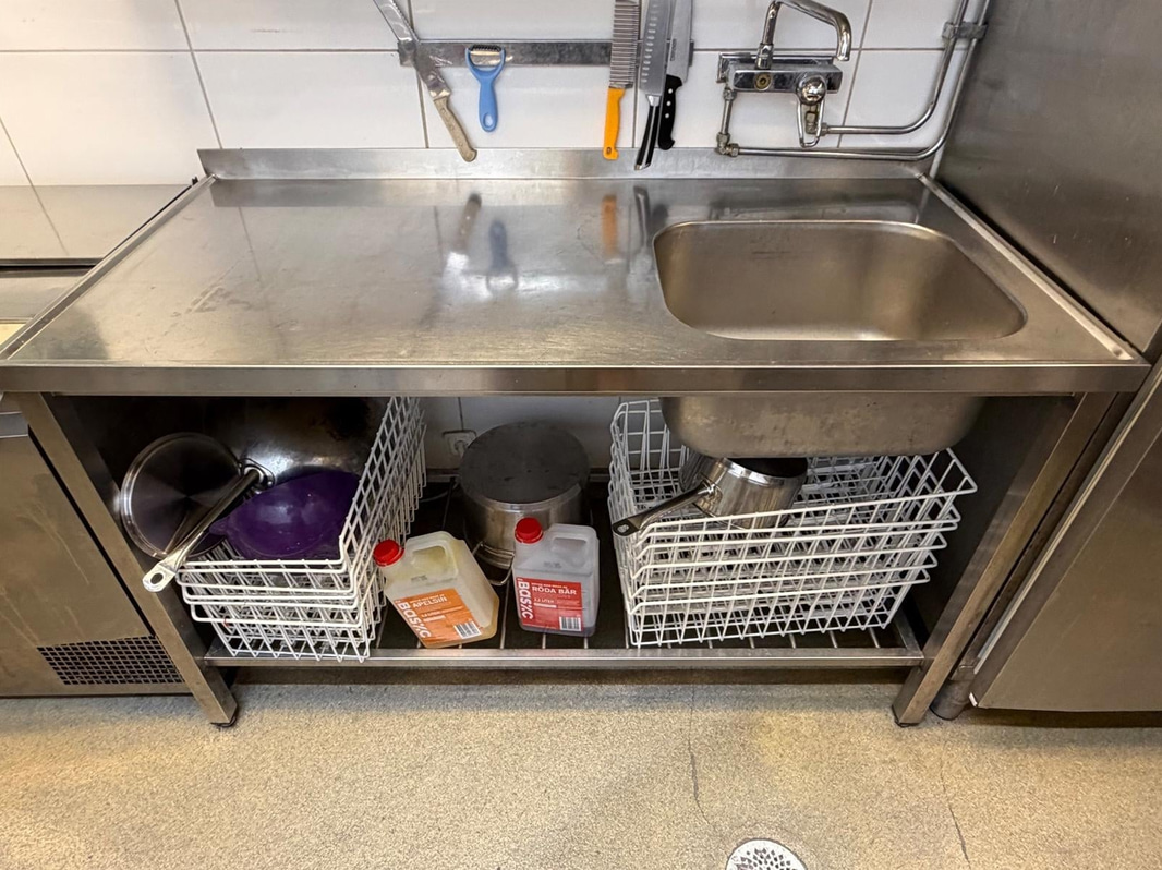 Stainless steel work table with sink