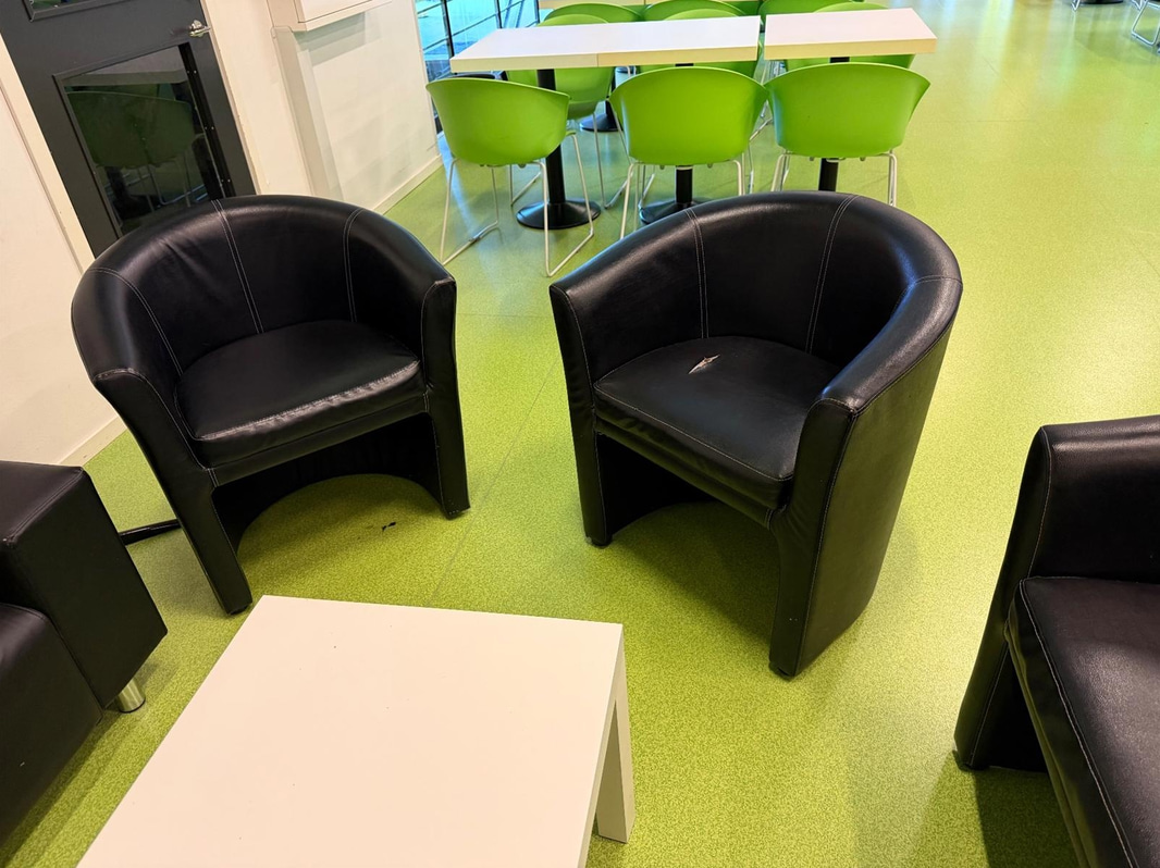 Seating, black faux leather