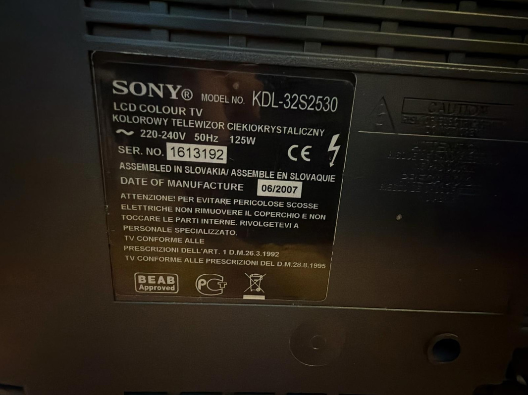 Sony TV KDL-32S2530, 2007
