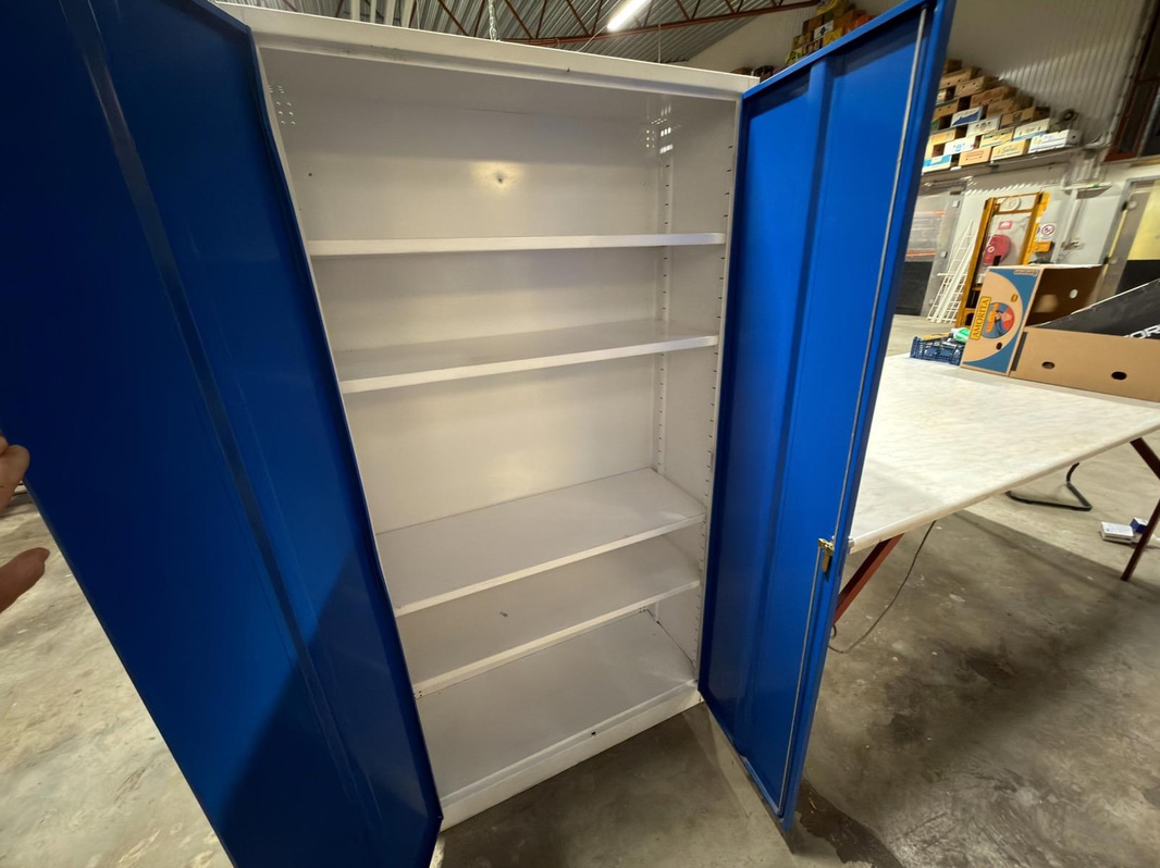 2 metal cabinets, etc.