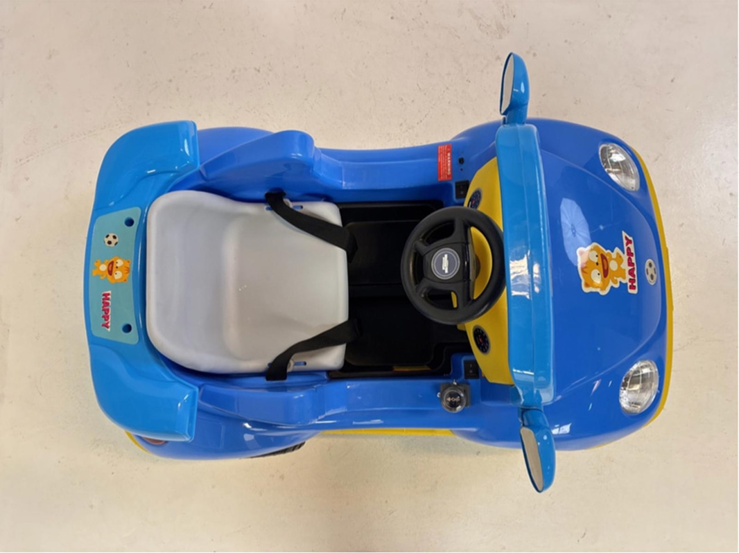 (NEW) Battery-powered ride-on toy car, Romantic City KL-03, blue/yellow