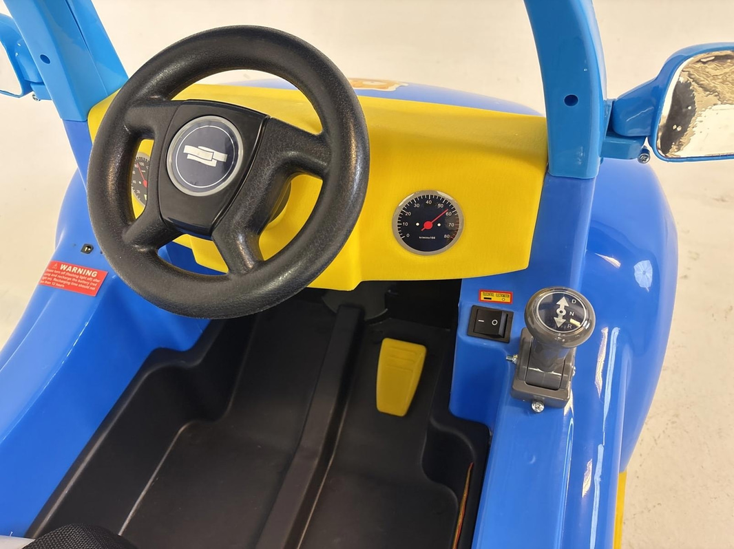 (NEW) Battery-powered ride-on toy car, Romantic City KL-03, blue/yellow