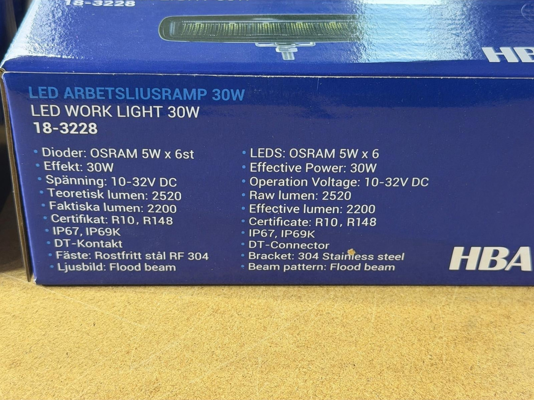 Arbetsljusramp HBA LED Work Light 30W, 4 st