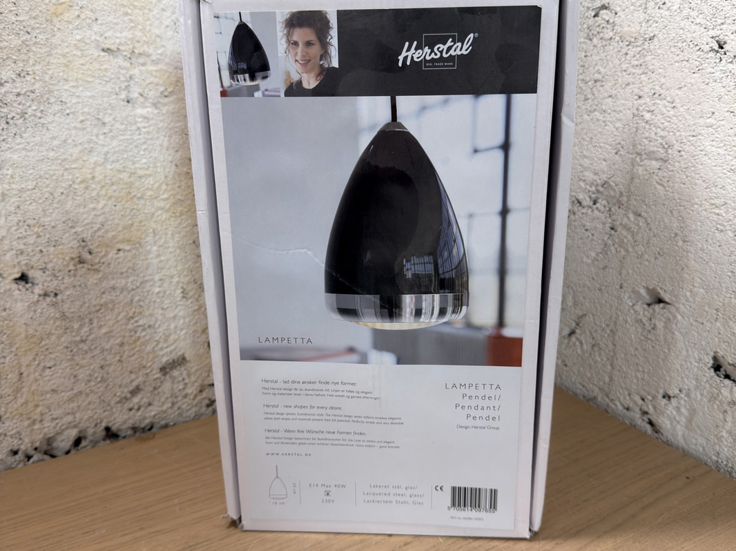 Pendellampa Herstal Lampetta, svart stål och glas