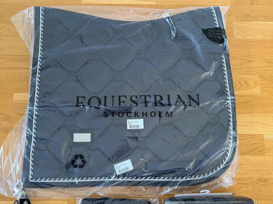 Dressage saddle pad, leg wraps and ear bonnet, Equestrian Stockholm, black/navy