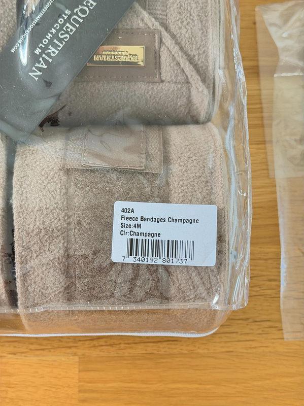 Dressage saddle pad, leg wraps and ear bonnet, Equestrian Stockholm, champagne