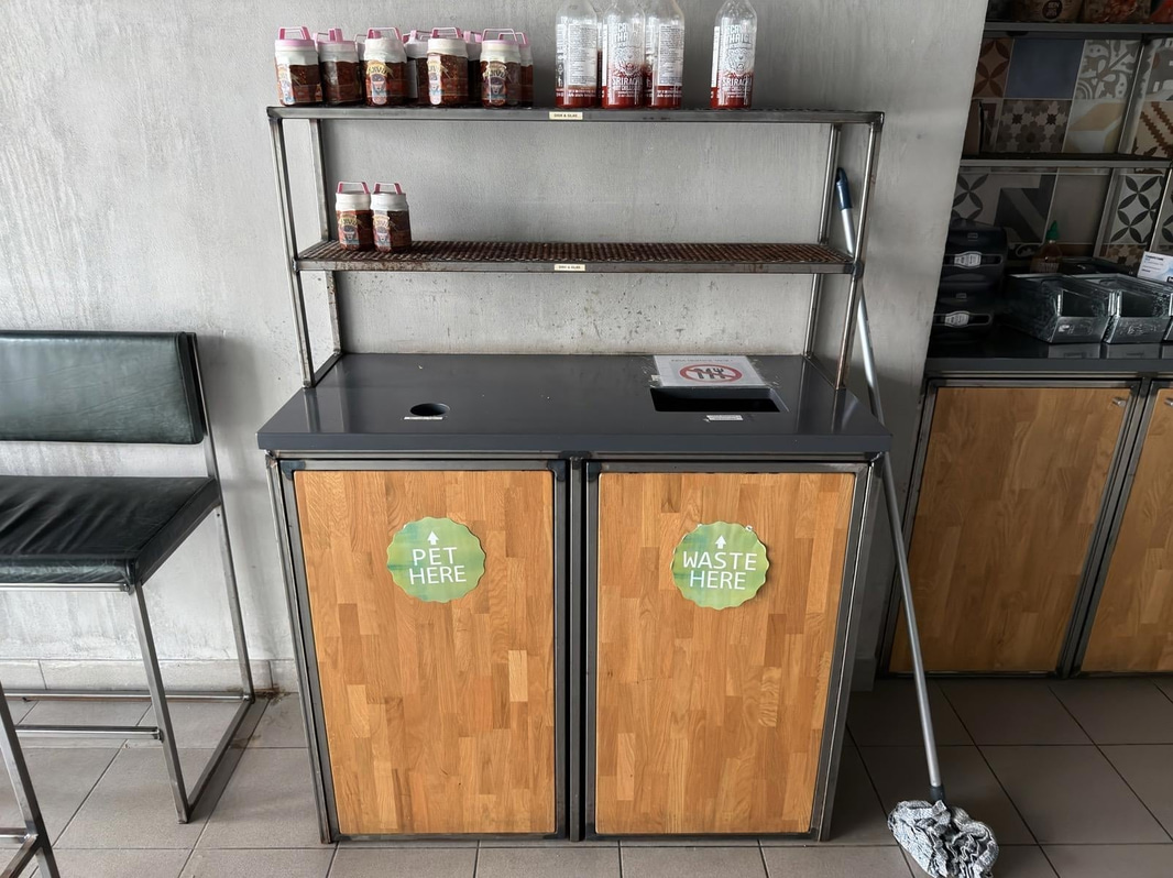 Waste station, with worktop and shelving