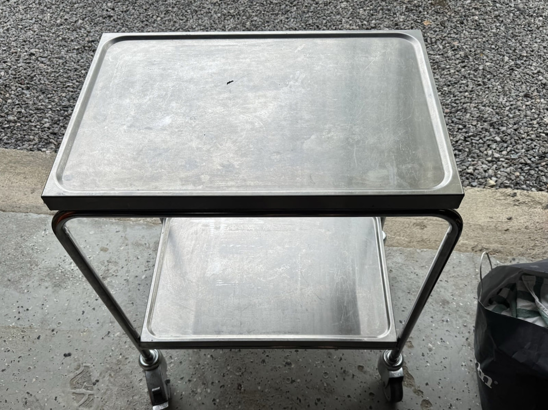 Serving trolley, stainless steel