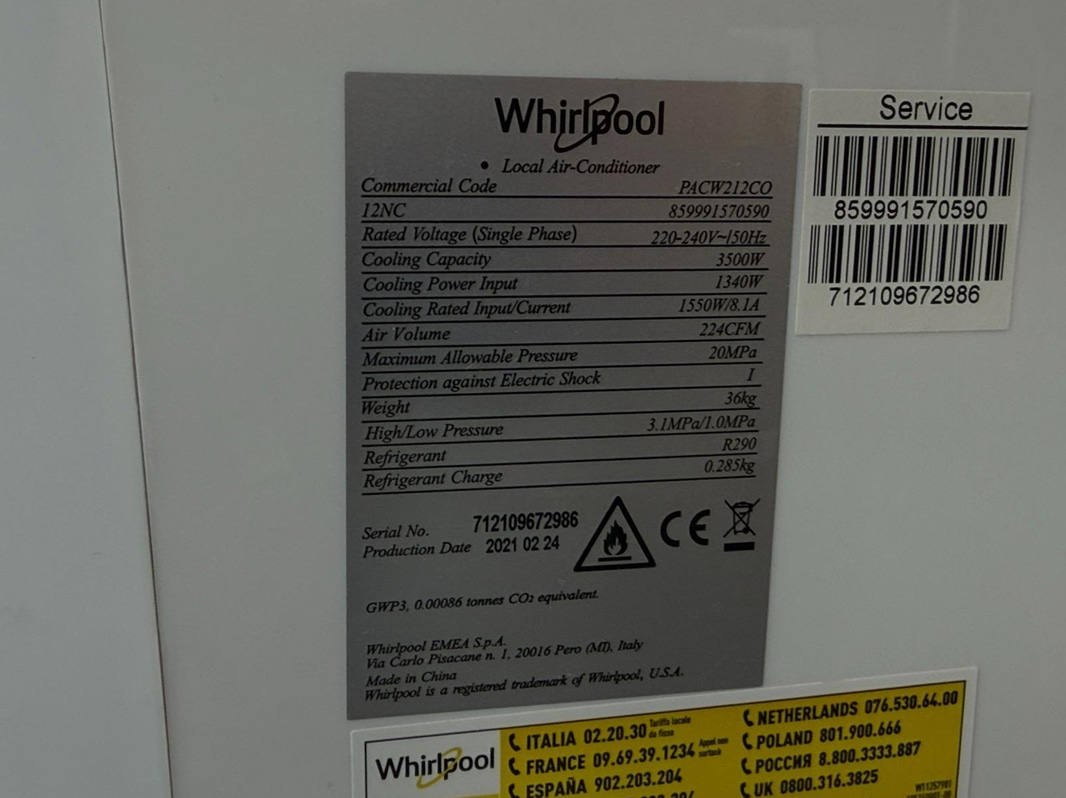Portabel AC Whirlpool PICW12CO, 3500 W