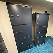 2 st. Bankfack Rosengrens, stora fack, blå, ej komplett