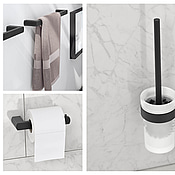 Paket med badrumstillbehör Gustavsberg: toalettrullehållare, toalettborsthållare samt 2 st. handdukshållare