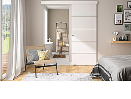 SKJUTDÖRR 2040X830MM VIT MED LINJER INKL. SKENA