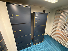 2 st. Bankfack Rosengrens, stora fack, blå, ej komplett