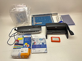 lamineringsmaskin, pappersskärare och en inbindningsmaskin från GBC och Dahle.