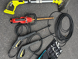 Trimmer, häcksax, spolslang med mera