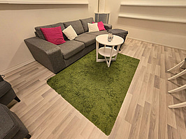 Divansoffa med soffbord och matta