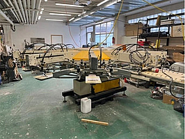 Automatisk screentryckmaskin TAS FC 2126 432 och oljefri skruvkompressor Atlas Copco SF11 FF (2005)