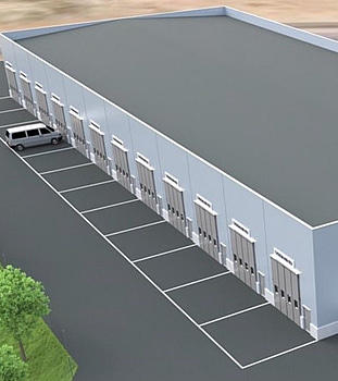 Stålstomme för hallbyggnad med 26 enheter, projekterad SCALA, 24x78 m, ca 1872m²