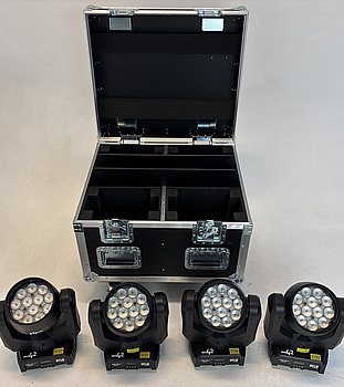 4 st. LED-moving head wash-lampa Rush, MH 6 Wash inkl. case Amptown