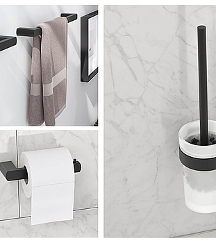 Paket med badrumtillbehör Gustavsberg: toalettrullehållare, toalettborsthållare samt 2 st. handukshållare