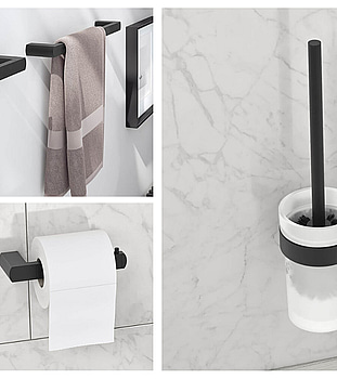Paket med badrumtillbehör Gustavsberg: toalettrullehållare, toalettborsthållare samt 2 st. handukshållare