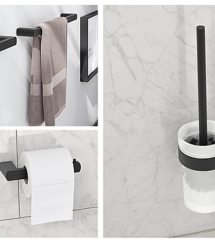 Paket med badrumtillbehör Gustavsberg: toalettrullehållare, toalettborsthållare samt 2 st. handukshållare