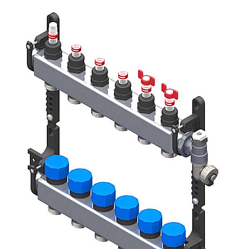Golvvärmefördelare flooré, 1 tum, rostfri, 6 utgångar