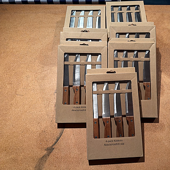 4-pack köttknivar, Akacia/rostfritt stål