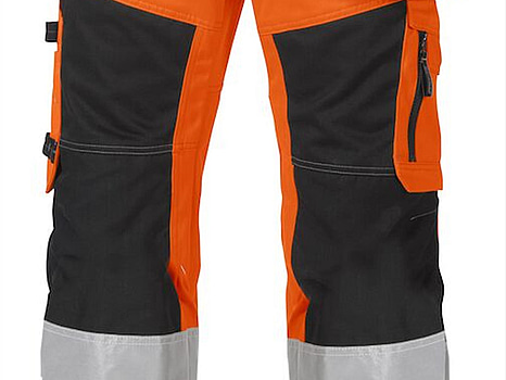 HANTVERKSBYXA VARSEL BJÖRNKLÄDER, KLASS 2 P/B ORANGE/SVART, STL. 146