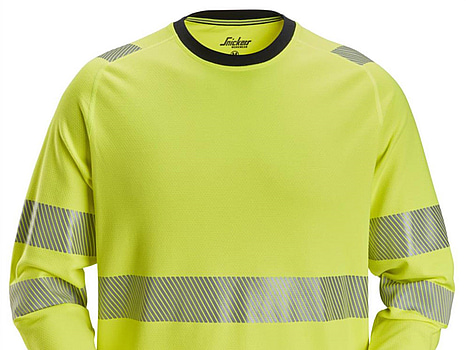 T-SHIRT SNICKERS LÅNG ÄRM 2431 GUL, LÄ VARSEL KL3 STL. 2XL