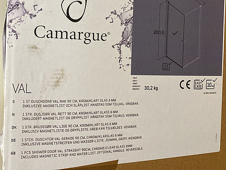 DUSCHDÖRR CAMARGUE VAL RAK 90 CM, KROM KLART GLAS 6MM