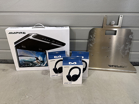 Takmonitor för bilar Ampire, OHV185-HD inkl. takmonteringsplatta och 3 st. trådlösa hörlurar