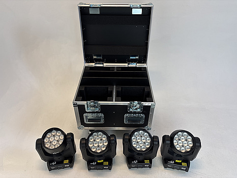 4 st. LED-moving head wash-lampa Rush, MH 6 Wash inkl. case Amptown