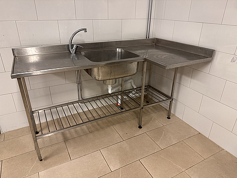 Rostfri diskbänk med ho & blandare | 180x63-94x92 cm