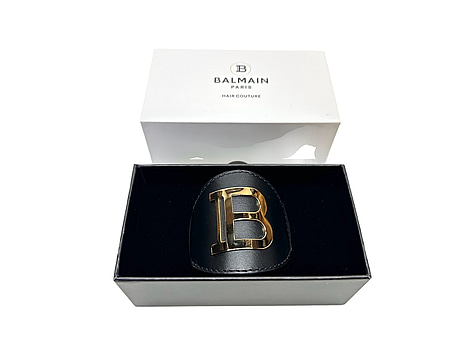 Hårspänne Balmain Paris, Limited Edition, äkta läder, 18k guldplätering.
